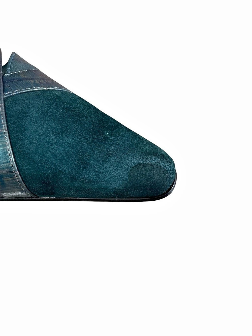 Alfani Teal Blue Croc Embossed Leather Suede Pointed Toe Mule Kitten Heels 7.5M - Picture 5 of 11